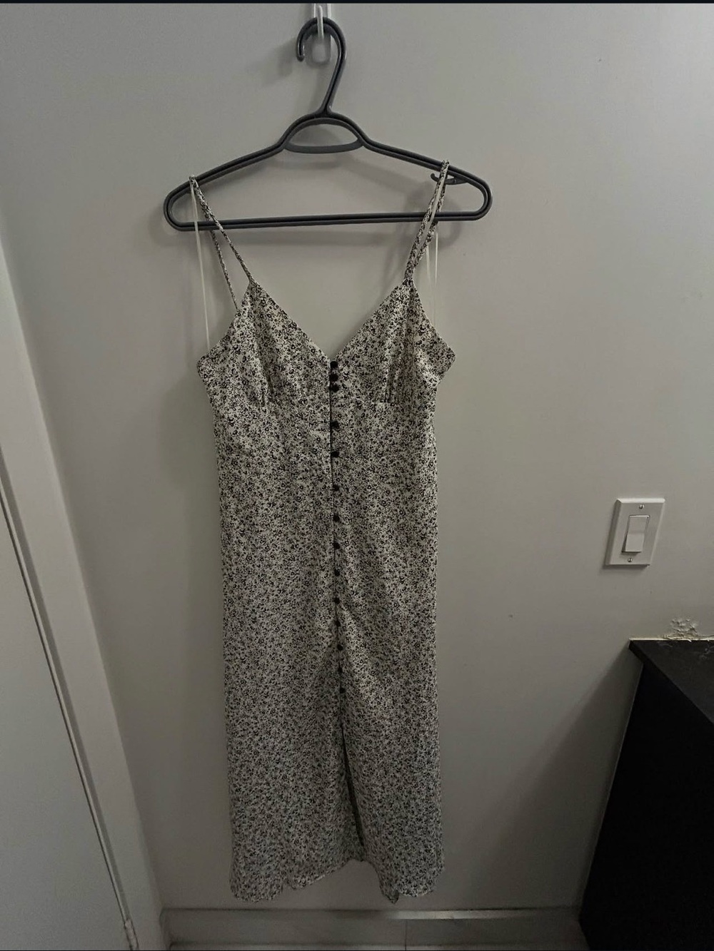Zara Cream Midi Dress with Black Floral Print
